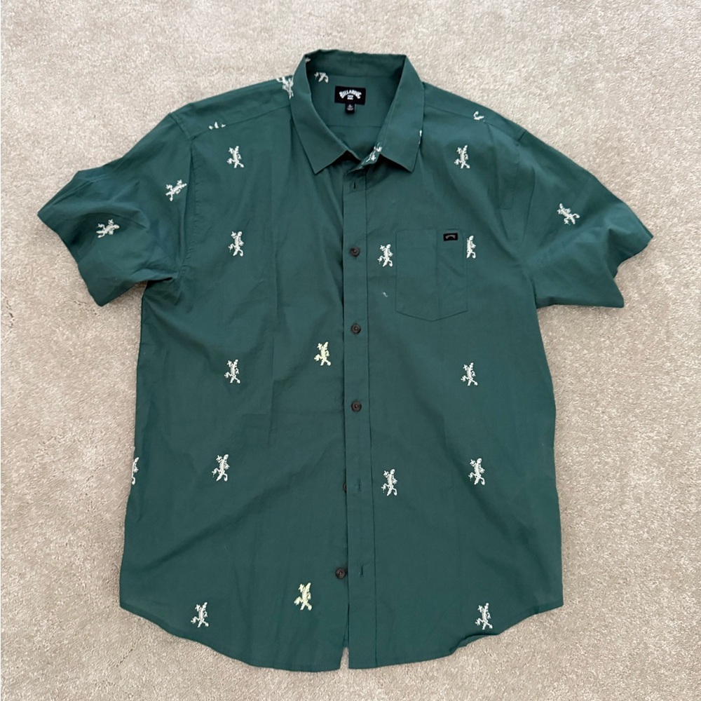 Men’s Billabong Dark Green Casual Shirt with Embroidered Accents L